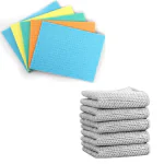 QinPin Ultimate Reusable Cleaning Combo 5pcs Non-Scratch Sponge Wipes & 5pcs Mesh Dishwash Cloth, Durable Dual-Layer Dishcloths for Kitchen & Home, Eco-Friendly and Multifunctional