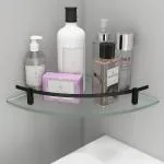 Plantex Premium Frosted Glass Corner/Shelf for Bathroom/Wall Shelf/Storage Shelf (9x9 inch, Transparent Black) Pack of 1