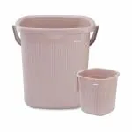 Nayasa Rimmy Plastic Bathroom Set Of 2 (25 Litre Bucket + 1.5 Litre Mug) Medium, Grey