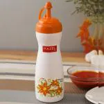 HAZEL Plastic Sauce Bottle Dispenser with Cap | Big Squeeze Bottle for Commercial Use | Ideal for using at Home & Restaurent, Orange,450 ml, Set of 5