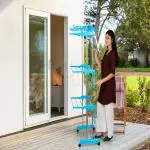 LOOT-LEY Royal Quality Stainless Steel Heavy Duty Double Pole 3 Layer Cloth Drying Stand Rack for Balcony | Foldable Wings | 24 Hanger Rods | Anti Rust Steel Metal | Adjustable Indoor/Outdoor Easy Folding | Laundry Racks for Drying |Sky Blue