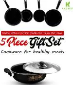 Kishi Kashvi Best Kitchen Cookware Gift Kadhai 26 cm diameter with Lid 3.5 L capacity (Cast Iron, Non-stick, Induction Bottom)