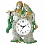 Webelkart Premium Radhe Krishna Playing Flute Unique Style Plastic Analog Wall Clock for Home and Office Decor| Wall Clock for Living Room( 13 in, Green)