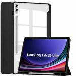 ProElite Cover for Samsung Galaxy Tab S8/S9 Ultra Cover case, Smart Flip Case Cover for Samsung Galaxy Tab S8/S9 Ultra 14.6 inch with S Pen Holder, Black [Transparent Back]