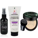 SUNISA BB and CC Cream Foundation With Mushroom Head Air Cushion 20g and 1 Matte Fixer with 1 Foundation Illuminating Base Primer - (Pack of 3)