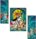 SNDArt Set Of 3 Uv Textured Radha Krishna Wall Painting For Living Room 12 x18 inch