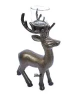 blissful decor Aluminium Metal Handmade Decorative Reindeer Candle Holder | Reindeer Figurine with 1 Tea Light Candle Holder for Home, Office Decor