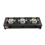 Suryaflame Lifestyle Mild Steel Black Glass Top Gas Stove with 3 Brass Burner