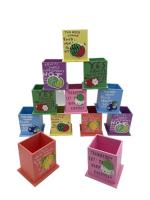 GOLD LEAF Fruit Design Wooden Pen Pencil Holder Office Home Desk Square Pencil Stand. Multi color Set of 12