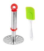 URBAN BUY Stainless Steel Pav Bhaji Masher With Silicon Basting Big Spatula Only and Multicolour, Pack of 2