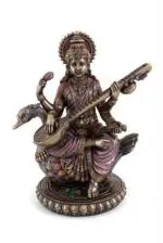CraftVatika Multicolor Bronze Saraswati Statue 11.9 x 11.9 cm