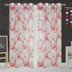 Homefab India 214 cm (7 ft) Polyester Transparent/Sheer Curtains for Door (Pack of 2) Floral, Maroon