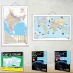 GO WOO India POLITICAL - MAP PRACTICE BOOK, WORLD POLITICAL - MAP PRACTICE BOOK, SMALL CUT & DRAW OUTLINE MAPS POLITICAL & PHYSICAL, Indian Road Guide & Political Map and World Political Map | PACK OF 3 BOOKS AND 2 chart
