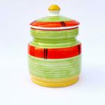 ARDVAN INDIA Pickle Storage Jar Burni Masala Container Aachar Chutney Serving Marmalade Barni Canister Ceramic Handpainted Jar (Green - Orange, 1250ml) Dishwasher Safe
