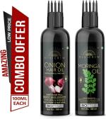 Desi Crew 100 Percent Pure Onion Hair and Moringa Oil with Comb Applicator Cold Pressed for Skin, Body and Hair Care 100 ml Each