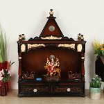 DZYN Furnitures SukhatMan Medium Wall Mount Pooja Mandir without Door (Brown Gold)