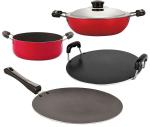 Nirlon 4 pcs of Red and Black Non-stick Aluminium Dishwasher Safe Kitchenware Cooking Utensil Combo Set