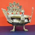 pujaNpujari Brass Big Size Peacock Design Urli Bowl for Home and Office (Gold)