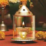 Borosil Large Size Akhand Diya Decorative Brass Glass Oil Lamp | Tea Light Holder | Diya with Borosilicate Glass | Puja Dia for Mandir | Lantern Diya with Glass Cover, Brass Diya