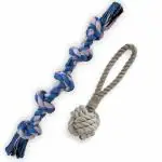 MY SUPER PAWS 5 knots tug of war rope toy & monkey fist knot rope ball with pulling loop l Non-toxic natural cotton rope toys for dogs l Pack of 2