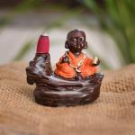 CraftVatika Multicolor Resin Monk Buddha Smoke Backflow Cone Incense Holder 8.89 x 7.62 cm