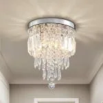 CRYSTA WORLD Just 1299 3-W White K9 Crystal Chandelier Fixture,Modern Flush Mount Ceiling Light Fixtures Raindrop Chandelier for Bedroom,Dining Room,Living Room