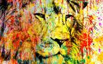 KUBE lion head with creative abstract elements on colorful background 7 mm MDF Sparkal Lamination Full HD Painting Digital Reprint 30 inch x 48 inch Painting | Wall Painting For Living Room