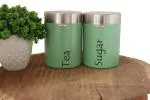 METKING Tea Sugar Containers for Kitchen storage Set of 2 -Steel Canister for Kitchen - Light Green - 600 ML