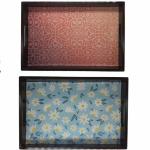 ANGIRA HANDICRAFTS Handmade Wooden Tray with Handprinted Designs Serving Trays Set of 2 Tray