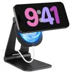 Spigen Mag Fit S Designed for MagSafe Charger Stand Aluminum Adjustable Phone Stand Compatible with iPhone 15/14/13/12 Series, AirPod Pro, AirPod Pro 2, AirPod 3 Charging Stand - Black