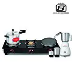 Fabiano Smart Family Kitchen Set of 4 Cookware Combo Glass Manual Gas Stove (3 Burners)