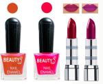 OUR BEAUTY Perfect Combo Of Velvet Matte Lipsticks Ultra Shine Nail Polish (Set Of 4)