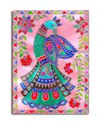 Tamatina Multicolor Madhubani Art Colourful Peacock Unframed Art Canvas Painting - 24X18 Inch
