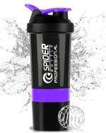 Zyro Spider Gym Shaker Bottle, Shakers for Protein Shake 500 Ml with 2 Storage Compartment Gym protein shaker for workout (Pack of 1,Purple)