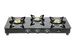 Sunflame Regal 3 Burner Glass Top Gas Stove with Toughened Glass, Manual Ignition, Black