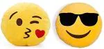 Babique Yellow ?Plush Flying Kiss And Cool Dude Smiley Emoji Cushion (Pack of 2)