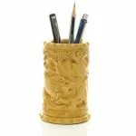 Vasu Creation wooden pen stand elephant hand-carved office table desk stationary organizer showpiece handicraft home