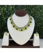 Jn Handicraft Alloy Copper-Plated Yellow, Green Jewel Set For Women And Girls