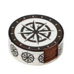 DULI Inlay Black and White Round Engineered Wood Compass Tea Coasters with Stand - 10 x 10 cm (set of 6)