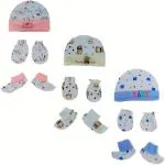 BIGBOUGHT Cotton Mittens and Booty Combo for New Born Baby| Set of 3 Mitten Cap and Booties