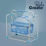 NHR New Born Baby Swing Cradle with Mattress, Pillow & Mosquito Net for Babies Jhula (Blue)