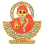 Caristo Shirdi SAI Baba Idol (ID-76) Orange Metal Statue for Car Dashboard | Home Décor | Mandir Pooja Murti |Temple Puja | Office Table Showpiece