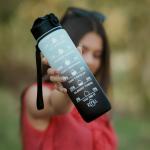 FITBOTT Tritan Sports Water Bottle with Motivational Time Marker - (Black & White, 1 Litre)