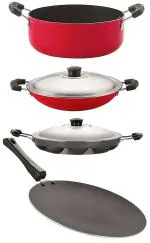 Nirlon 4 pcs of Red and Black Non-stick Kitchen Cooking Utensil Combo Set, Standard