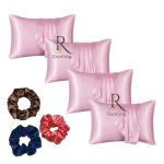 GIRLISH Satin Pillowcase Queen Set of 2, Silk Pillowcases for Hair and Skin, White Pillow Cases 2 Pack, Soft Pillow Cover with Zipper Closure, 18X28 Inches (Standard, Baby Pink)