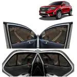Kingsway Car Magnetic Sun Shades Curtains for Kia Seltos, Model Year : 2019 Onwards, Half Cut in Front Window with Rear Windshield, Color : Black, Cotton Mesh, Complete Set of 5 Piece