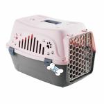 The DDS Store Pet Travel Carrier Puppy Cat Rabbit Basket Plastic Handle Hinged Door Folding Collapsible Transport Box Crate Cage (Pink)