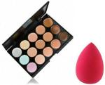 Lenon Beauty 15 Color Cream Concealer Contour With Pink Sponge Puff (2 Items in the set)