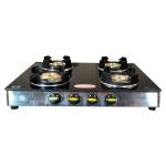 HOMESTONE 4 BURNER LOTUS BLACK WITH FORGED BRASS BURNER GLASS STOVE