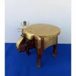 Anand Art And Craft Wooden Handpainted Elephant Stool (BROWN+ Brass Fitted) Home Showpiece for Home/Office/Living or Bedroom Decor (11x8x7 inch)